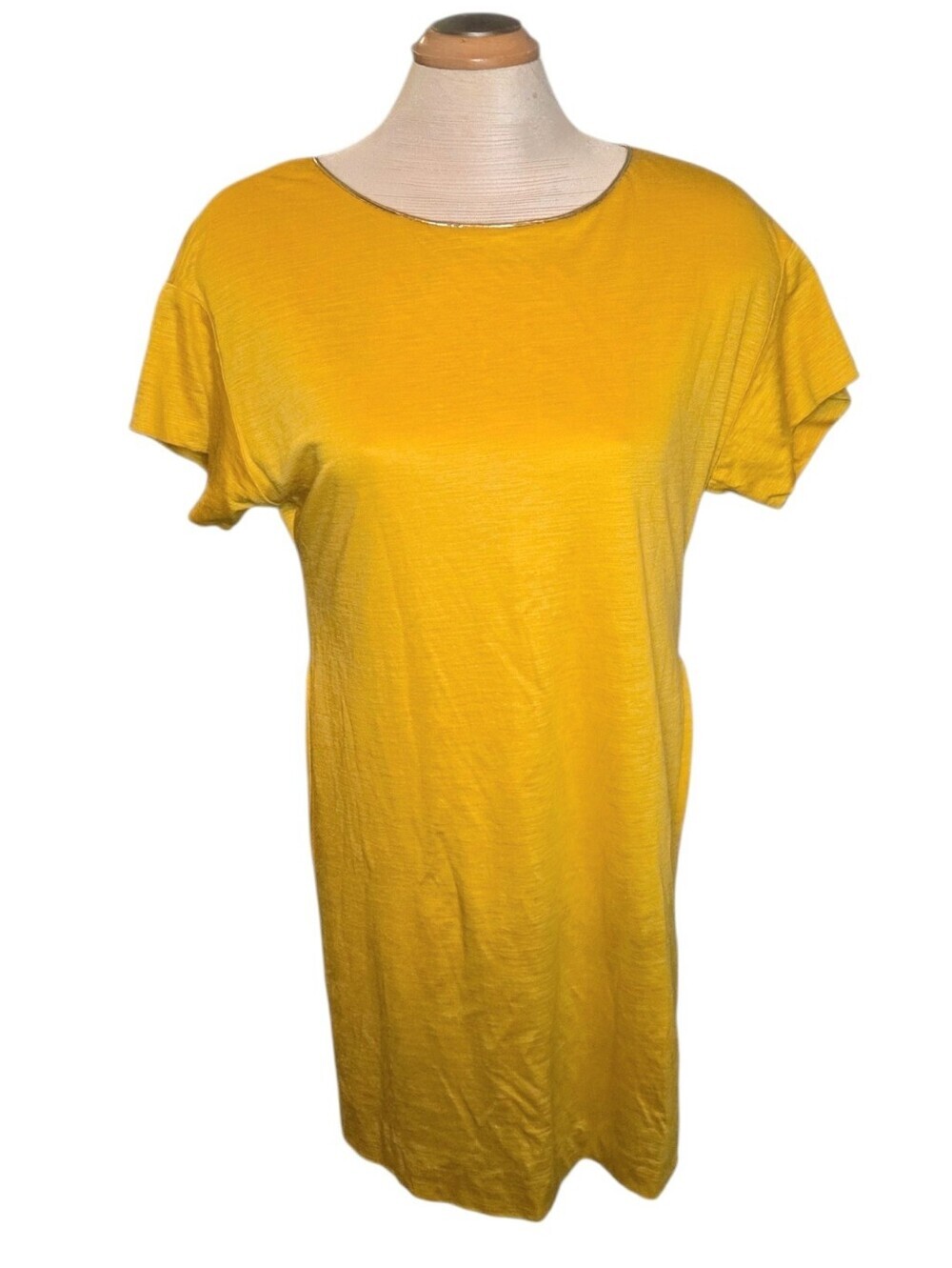 3.1 Philip Lim Yellow Ramie Sheath Dress With Pockets And Gold Neckline Size S